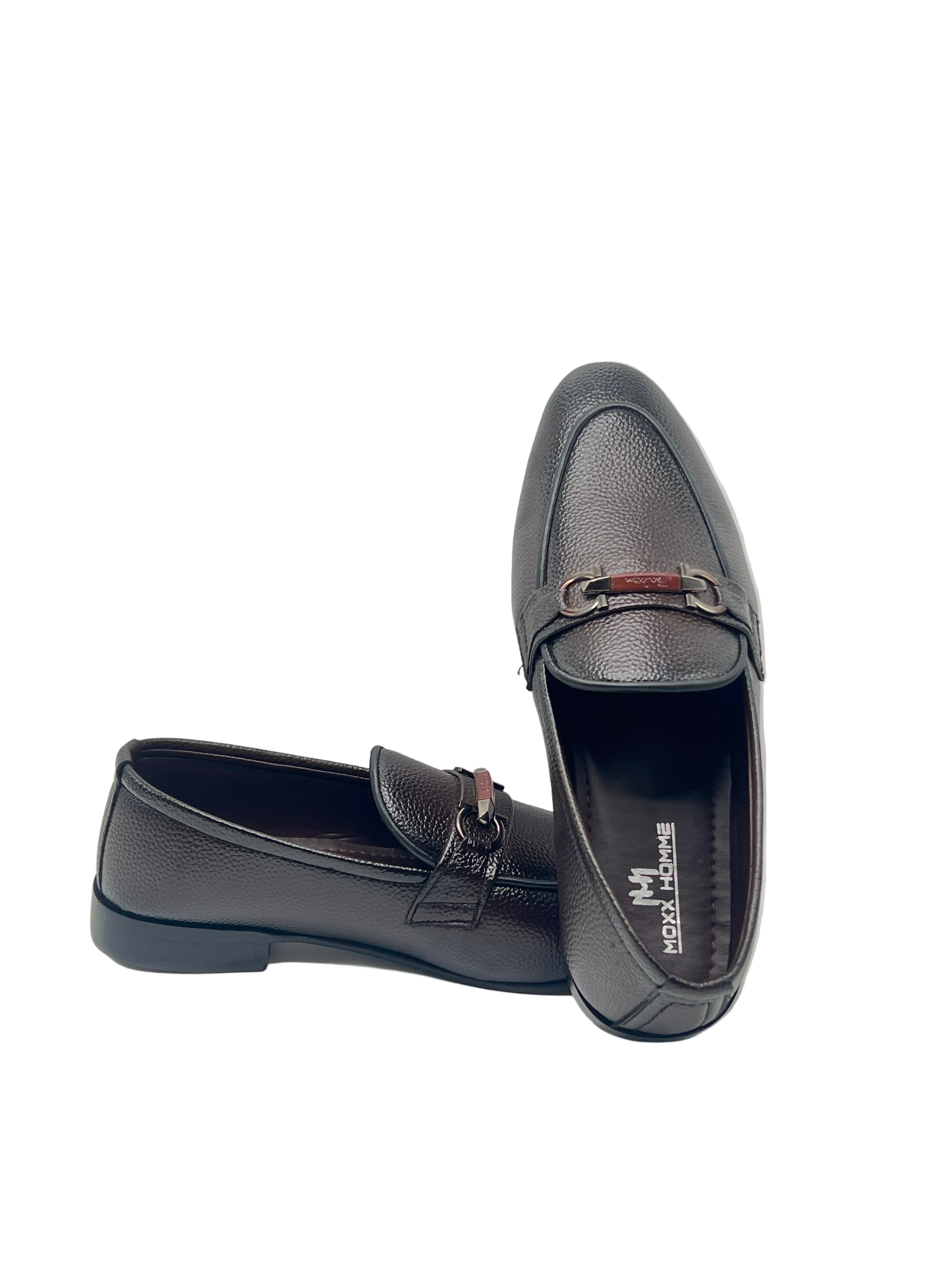 Men’s Black Leather Loafers with Metal Horsebit – Classic Formal Slip-On Shoes