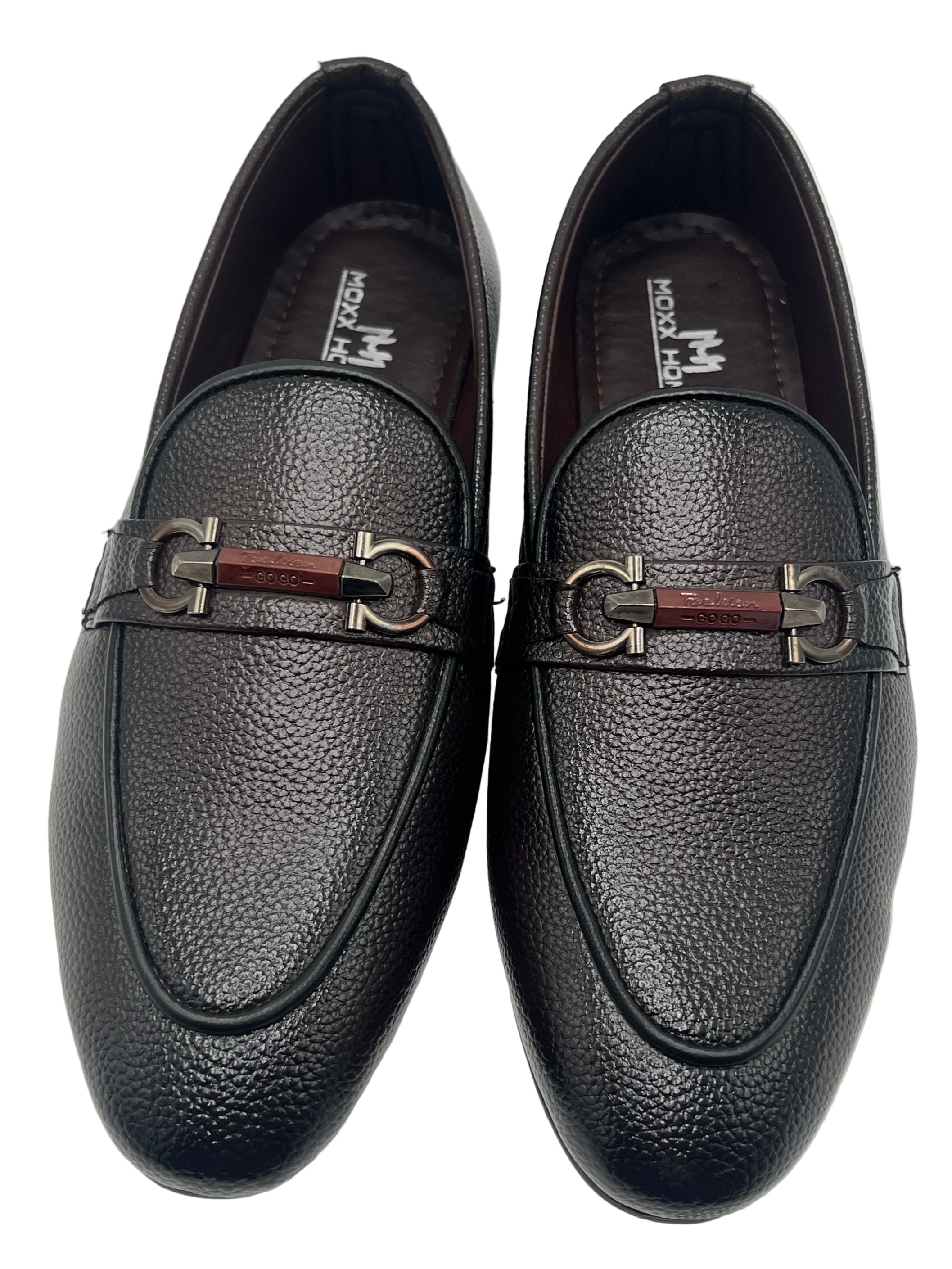 Men’s Black Leather Loafers with Metal Horsebit – Classic Formal Slip-On Shoes