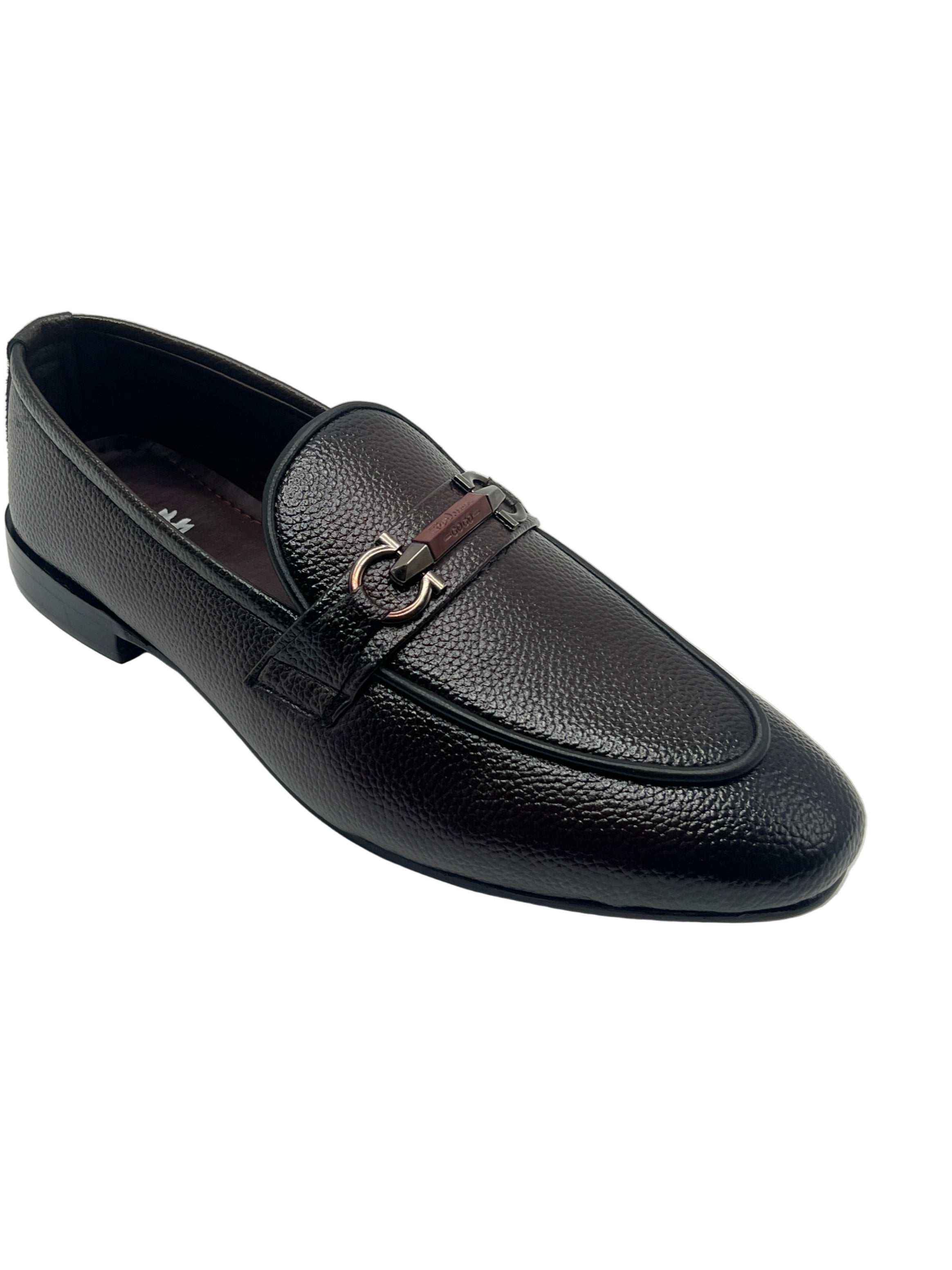 Men’s Black Leather Loafers with Metal Horsebit – Classic Formal Slip-On Shoes