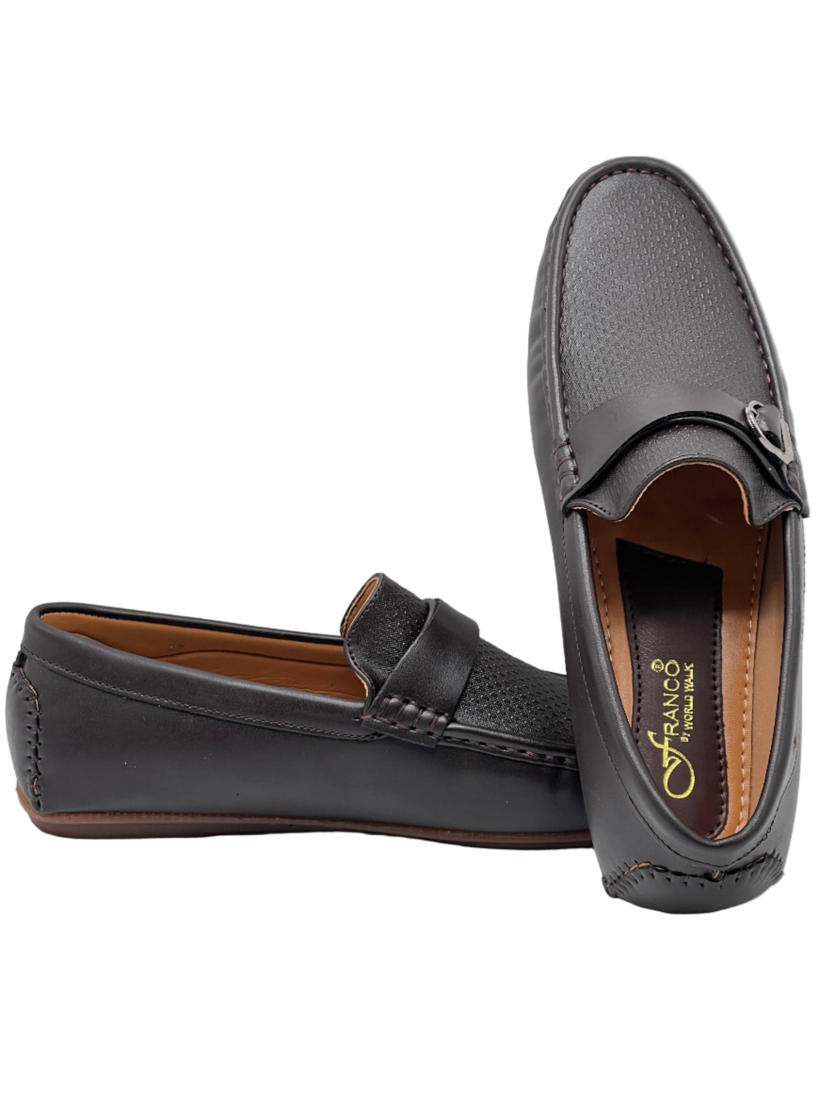 Black Texture Leather Loafers with Silver Buckle