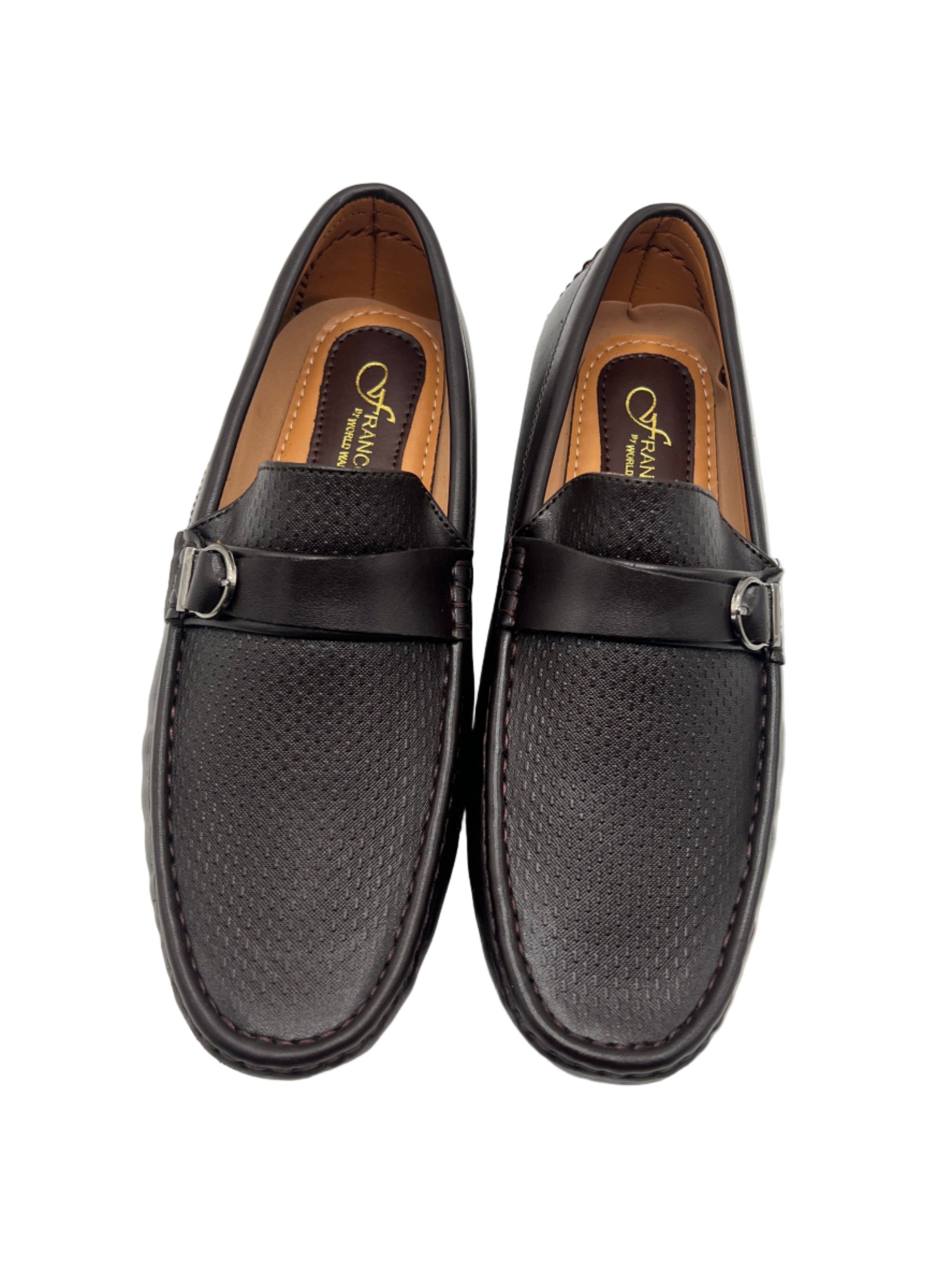 Black Texture Leather Loafers with Silver Buckle