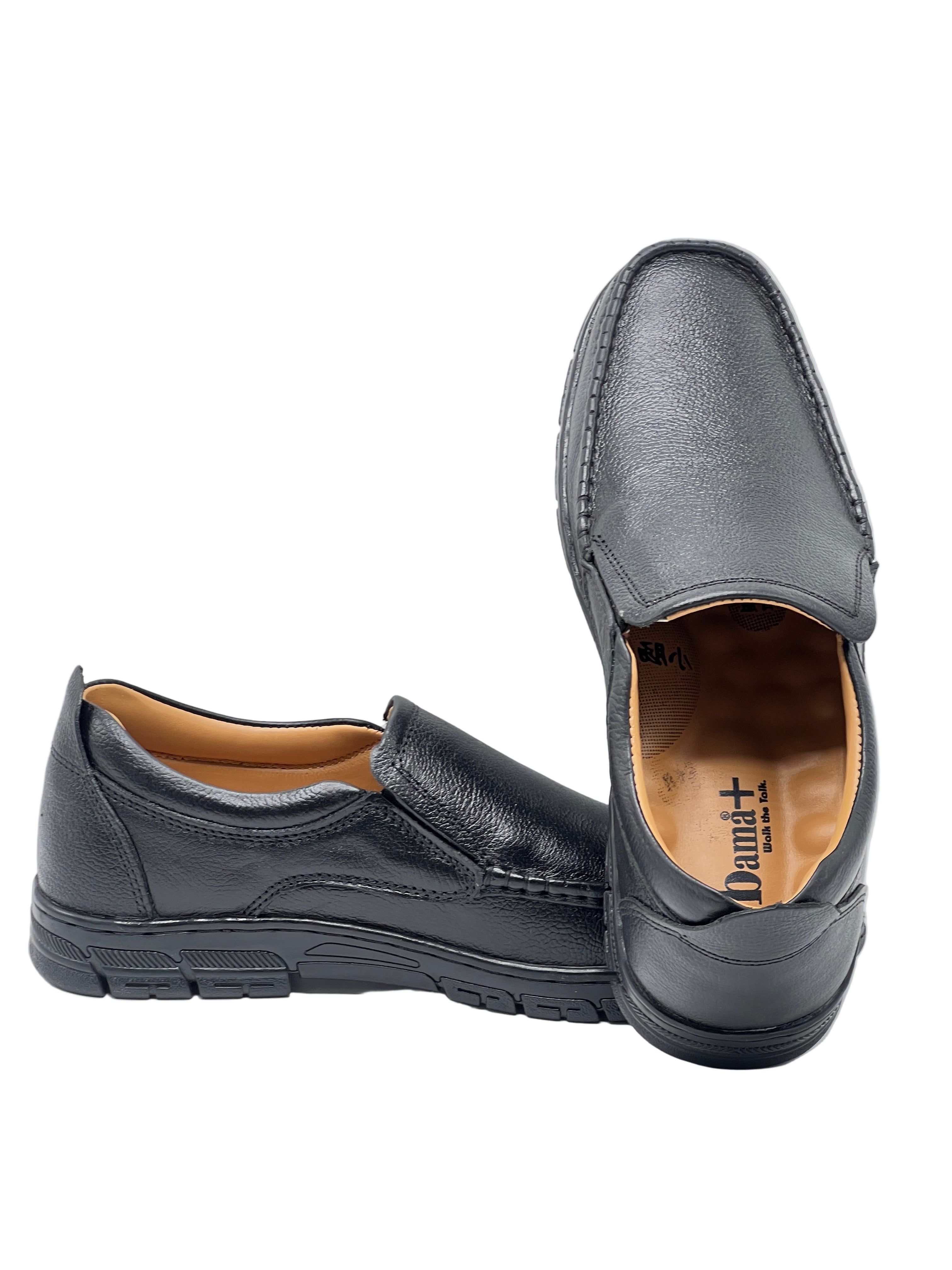Bama+ Men's Black Leather Slip-On Loafers – Comfortable Everyday Shoes with Cushion Insole