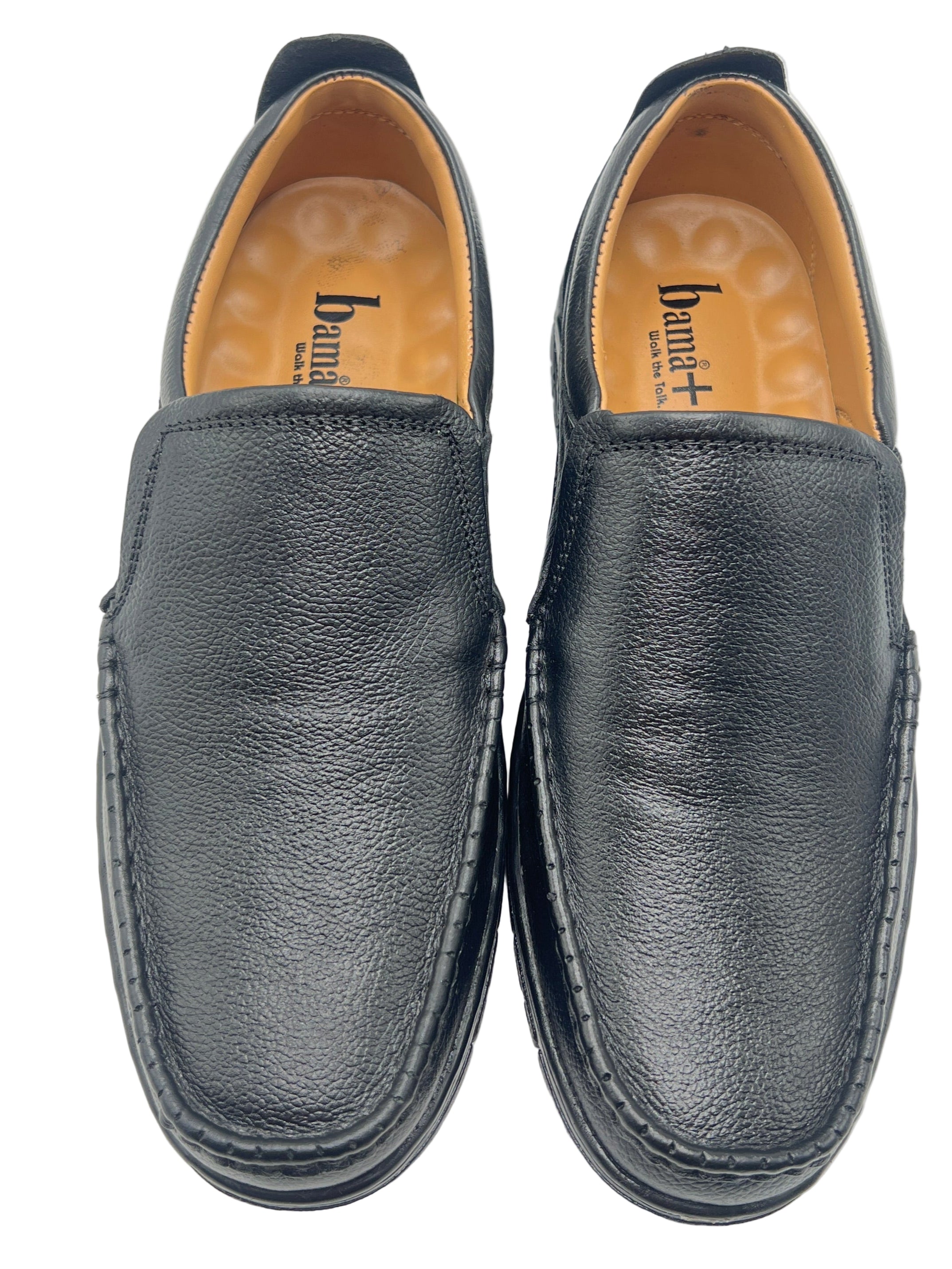 Bama+ Men's Black Leather Slip-On Loafers – Comfortable Everyday Shoes with Cushion Insole