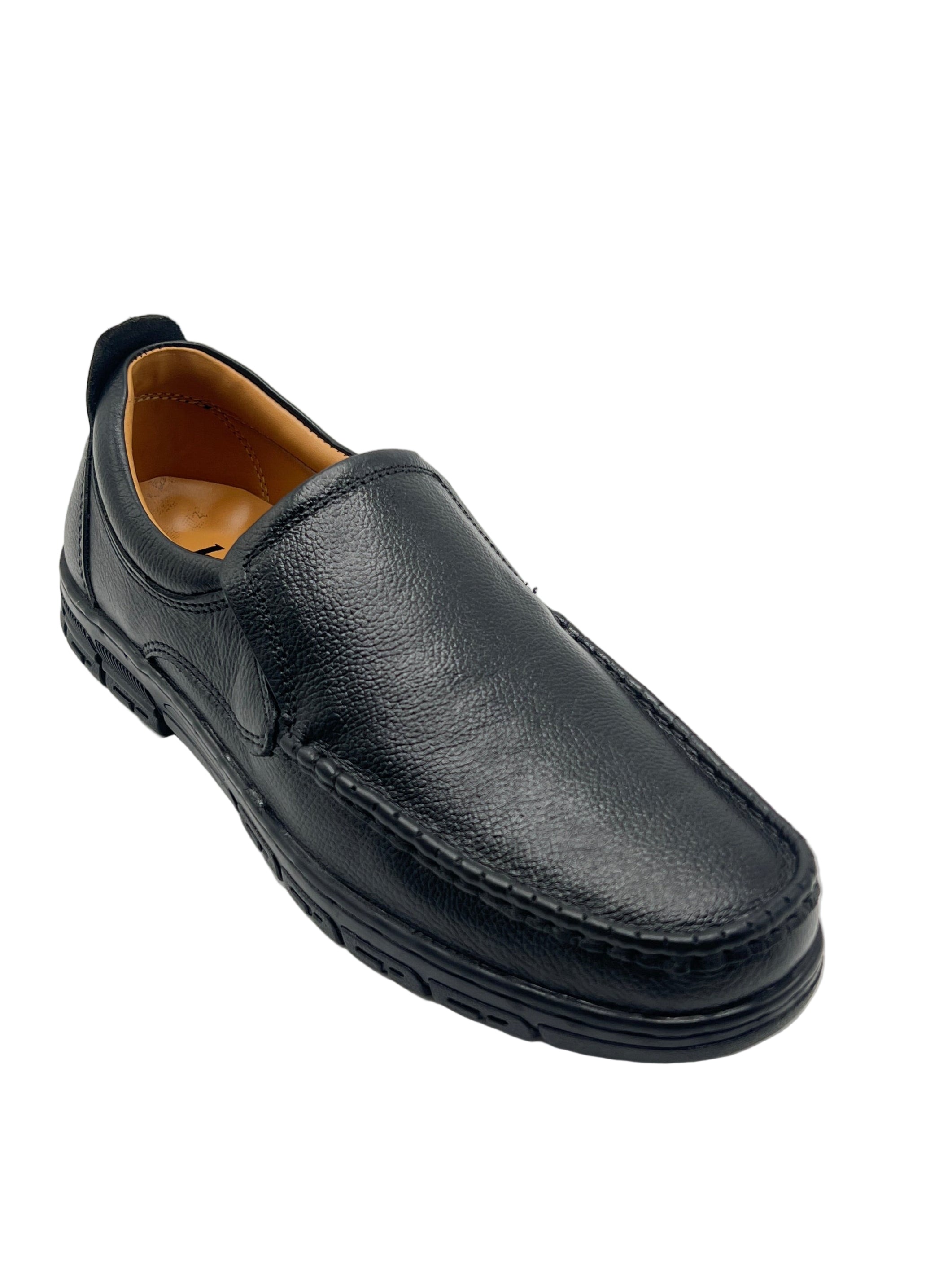 Bama+ Men's Black Leather Slip-On Loafers – Comfortable Everyday Shoes with Cushion Insole