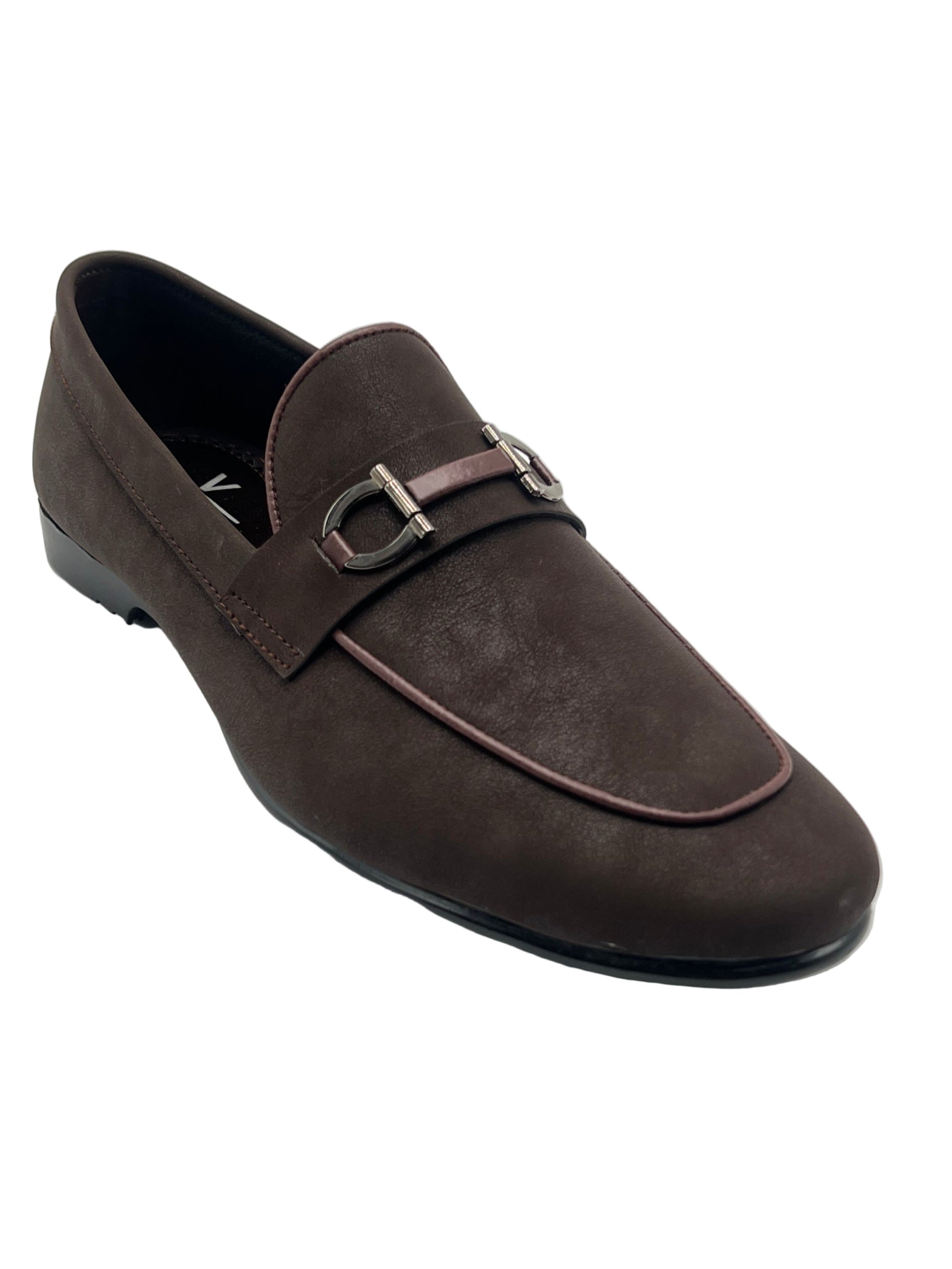 Vizzano Men's Brown Leather Loafers with Pink Piping and Dual Buckle Detail – Elegant Slip-On Dress Shoes