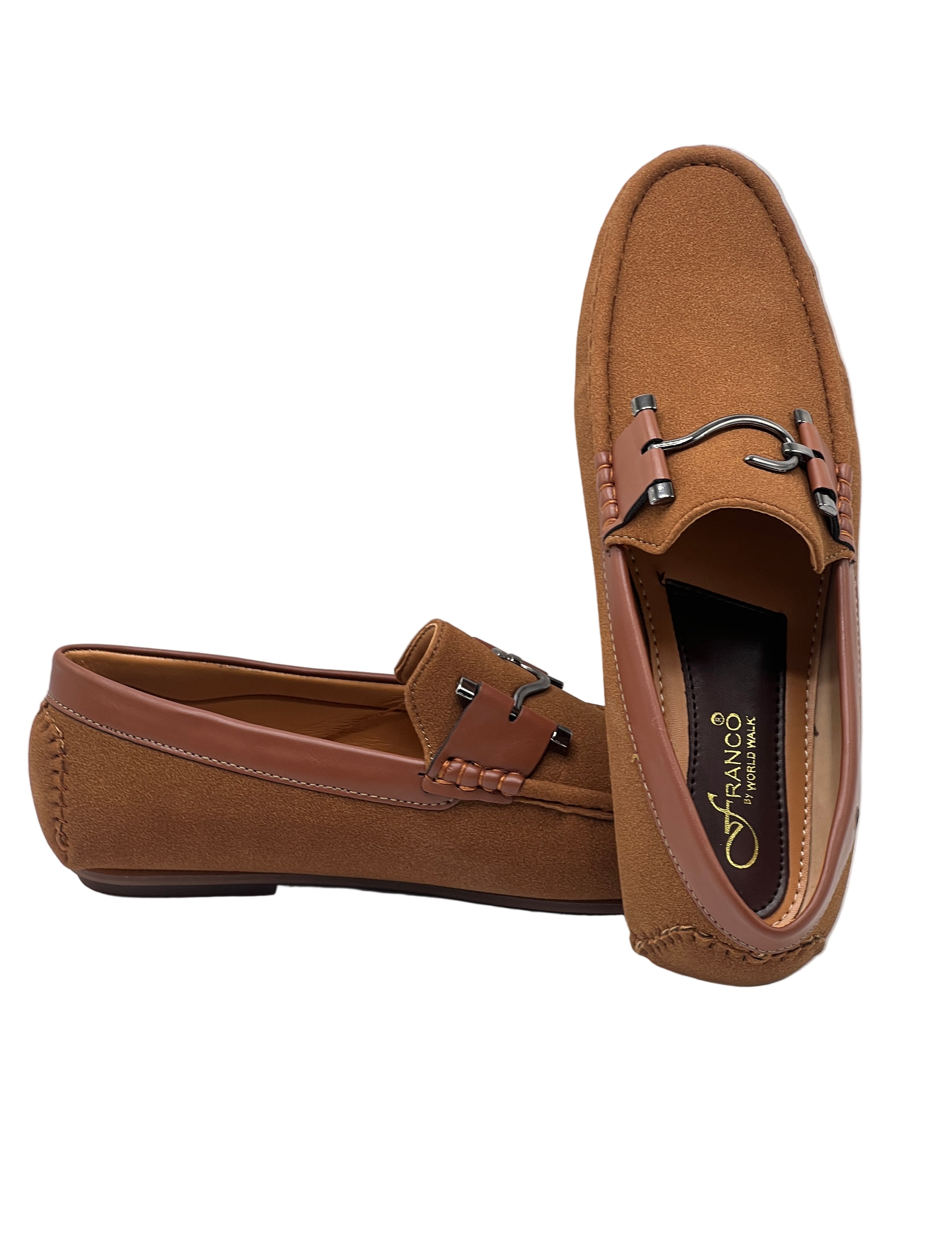 Men’s Brown Suede Loafers with Metal Buckle – Casual & Formal Slip-On Shoes