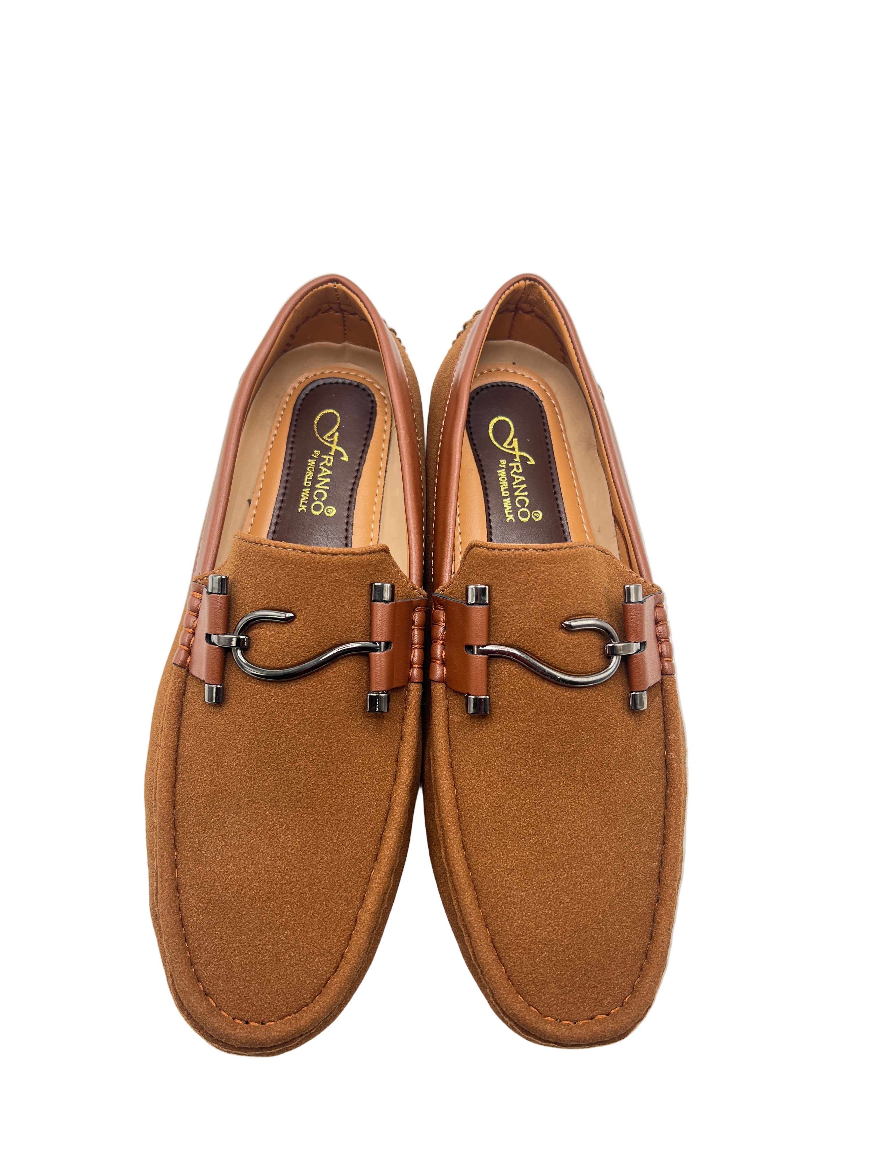 Men’s Brown Suede Loafers with Metal Buckle – Casual & Formal Slip-On Shoes