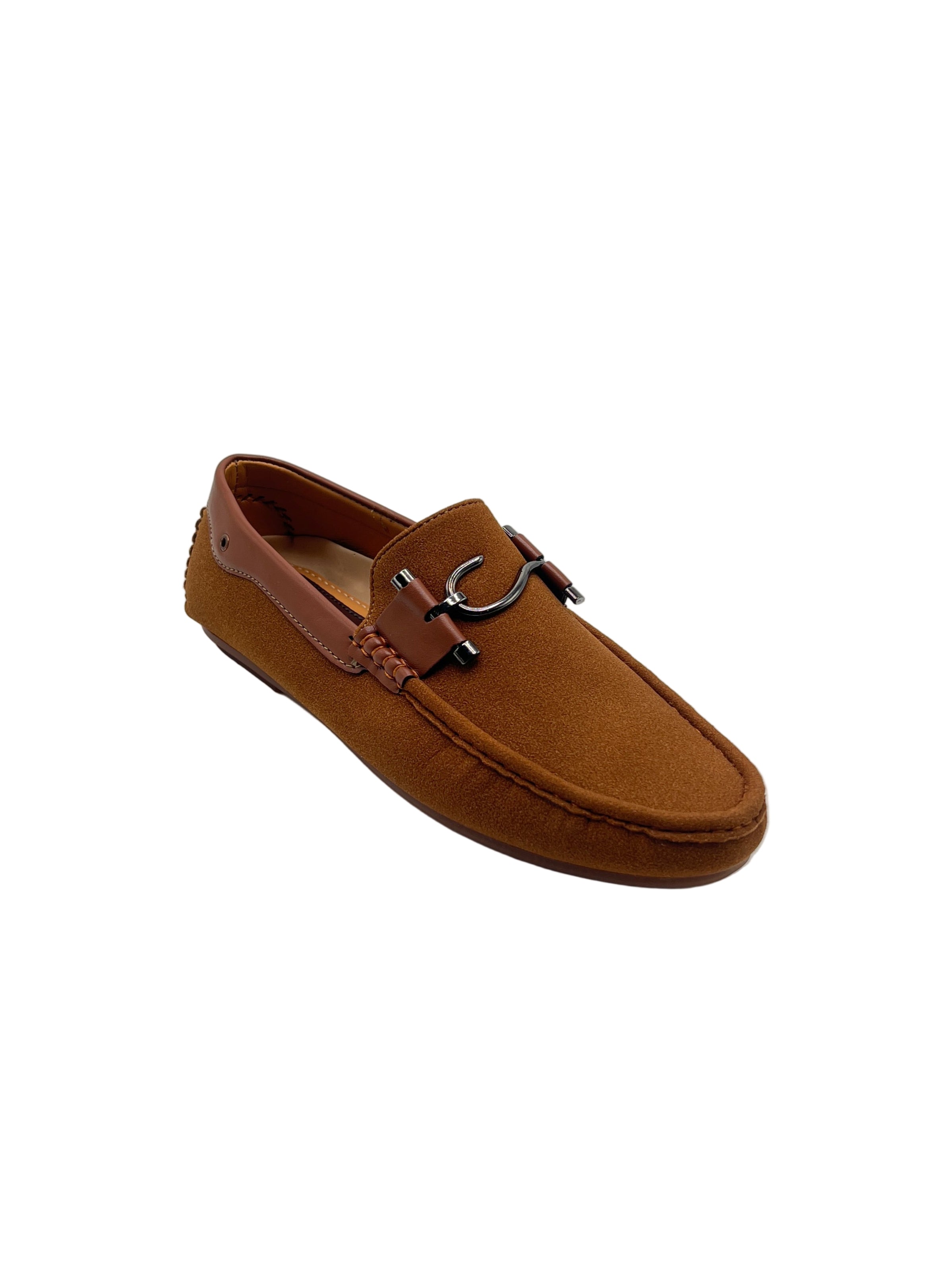 Men’s Brown Suede Loafers with Metal Buckle – Casual & Formal Slip-On Shoes