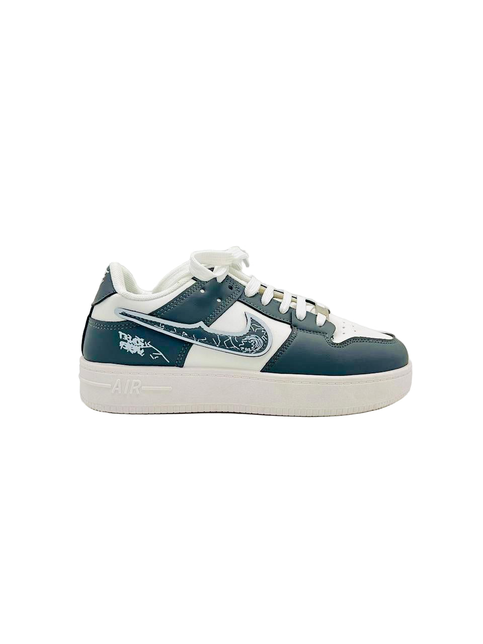 Men’s Black & White Casual Sneakers with Patterned Swoosh
